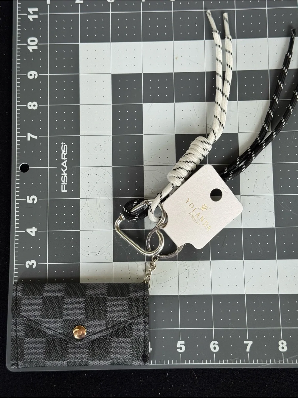 Yolanda Jewelry Brown Pattern Mini Card Holder Keychain Bag Charm NWT